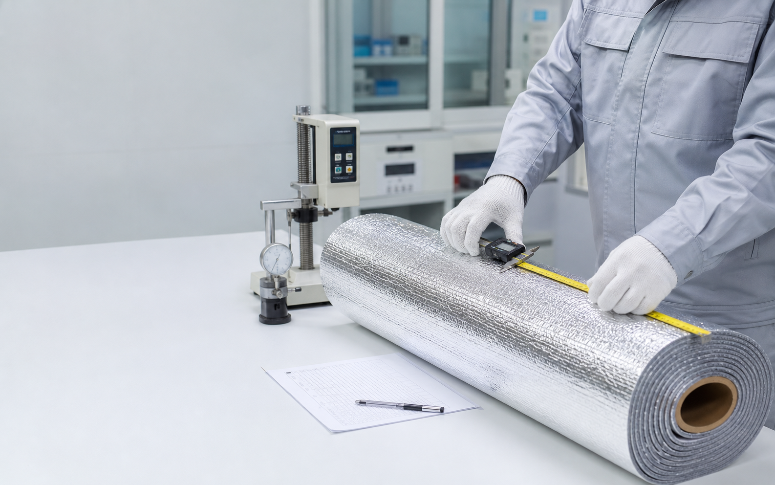 Dimensional inspection of reflective insulation material